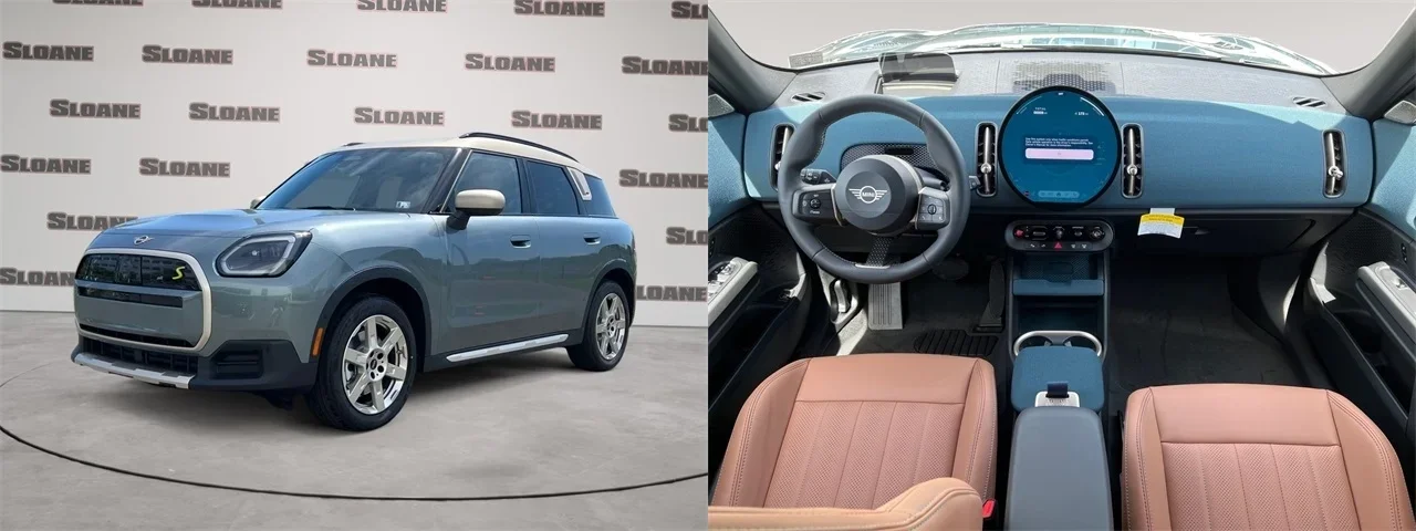 New Smokey Green Metallic MINI Countryman SE EV at MINI of Allentown in Allentown, PA. With a Vescin Vintage Brown interior.