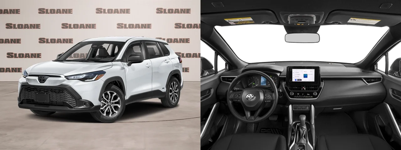 New Wind Chill Pearl (White) Toyota Corolla Cross Hybrid SUV at Sloane Toyota in Pennsylvania. With a Black Fabric interior.