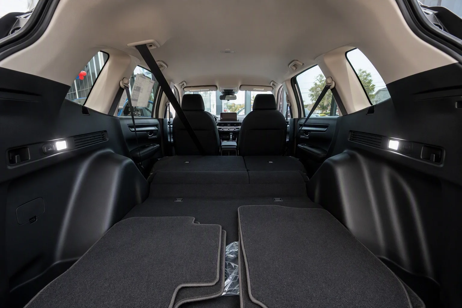 2026 Honda CR-V LX cargo area with the rear seats folded flat at Sloane Honda, Philadelphia, PA