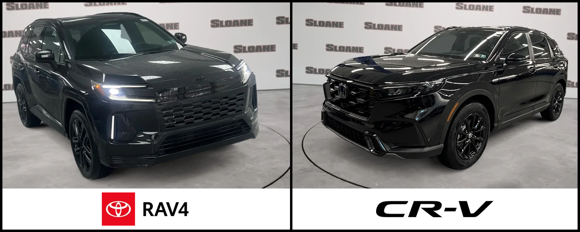 2026 Toyota RAV4 and Honda CR-V three quarters face-to-face at Sloane Automotive Group
